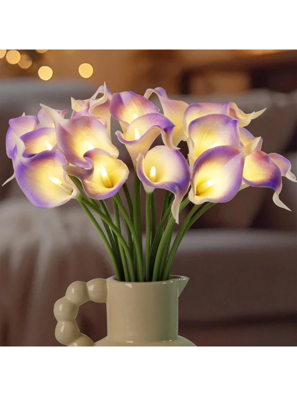 20pcs Lighted Faux Calla Lily Bouquet - Real Touch LED Flowers for Home Decor